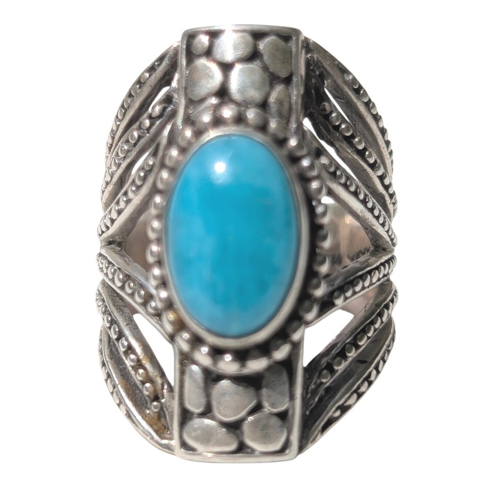 Sarda 925 Sterling‎ Silver Turquoise Oval Statement Ring Size 7 Handcrafted
